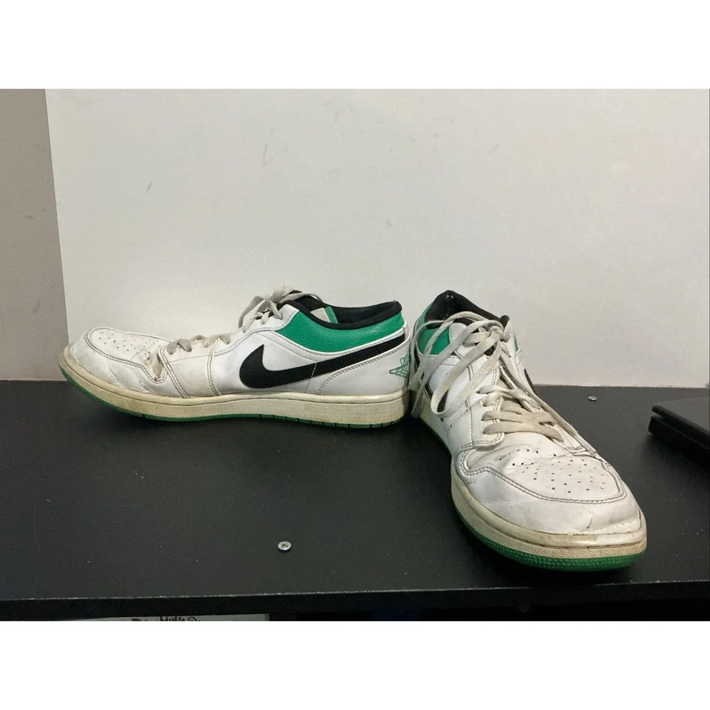 Air Jordan 1 Low Mens White Green Sneakers 553558-129 Size 10.5